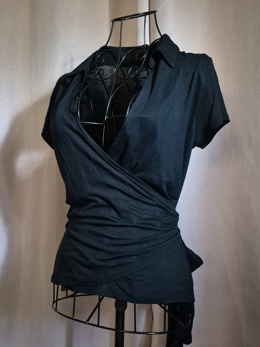 The Limited Black Short-Sleeve Wrap Blouse